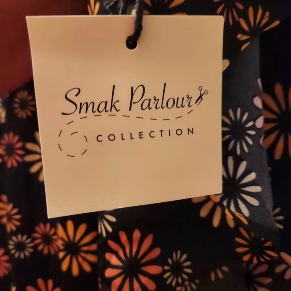 Unique Vintage Smak Parlour Floral Hippie Chic Bat Wing Belted Mini Dress, Sz L - Picture 4 of 5